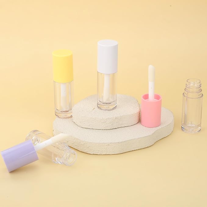 4Pcs Lip Gloss Tubes, 6ml Empty Lip Gloss Tubes with Wand Refillable Lip Gloss Containers with Rubber Stoppers Lip Balm Bottles for DIY Lipgloss (4 Colors)