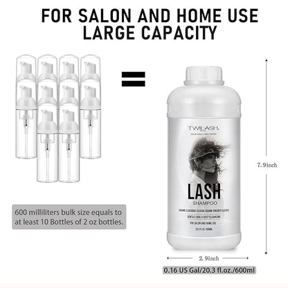 600ml Lash Shampoo Bulk, Eyelash Extensions Cleanser for Extensions, Safe Makeup Remover, Non-irritating or Burning Formula Eyelid Foaming Cleanser for Professional Salon and Home Use (Classic Charm)