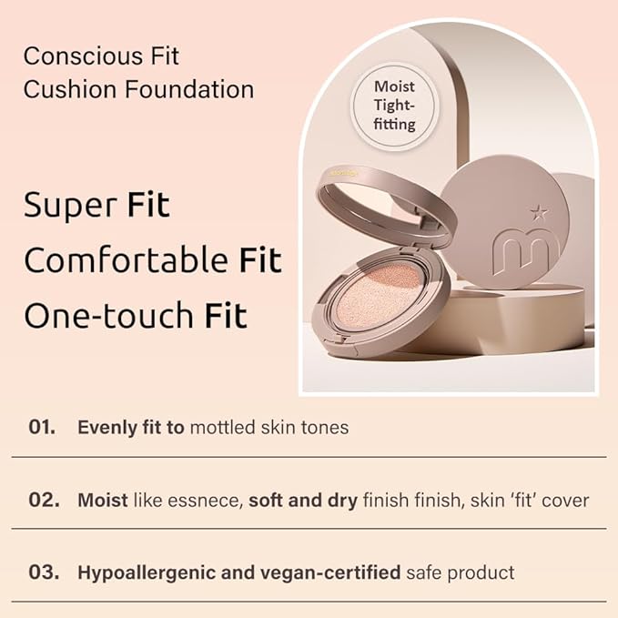 MOONSHOT KOREA Conscious Fit Cushion Foundation Flawless Coverage,Glass skin,Long-Lasting, Lightweight, Buildable Coverage,k-beauty (17N Cosmic Latte, [refill] Conscious Fit Cushion)