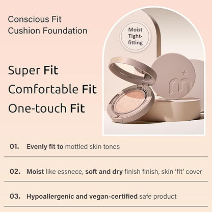 MOONSHOT KOREA Conscious Fit Cushion Foundation Flawless Coverage,Glass skin,Long-Lasting, Lightweight, Buildable Coverage,k-beauty (17N Cosmic Latte, [refill] Conscious Fit Cushion)