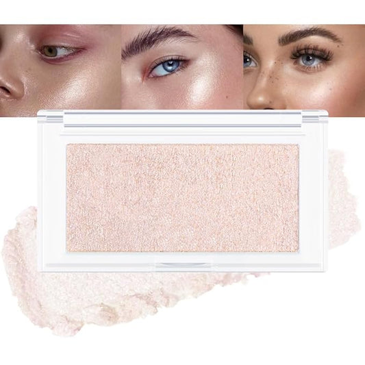 Pearl Pink Shimmer Glitter Highlighter Makeup Contour Powder, Silver Glitter Face Illuminator (03#, rectangle)