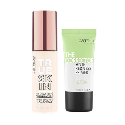 Catrice | True Skin Foundation 01 & The Corrector Anti-Red Primer| Full Coverage Makeup | Vegan & Cruelty Free