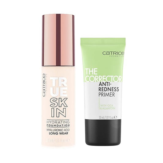 Catrice | True Skin Foundation 01 & The Corrector Anti-Red Primer| Full Coverage Makeup | Vegan & Cruelty Free