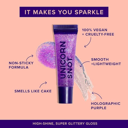 UNICORN SNOT Glitter Lip Gloss - Sparkly Lip Shine - Stocking Stuffers for Women, Gifts for Teen Girls - Vegan & Cruelty-Free Non-Sticky Formula Gloss Glitter Makeup - Holographic Purple (Orchid)