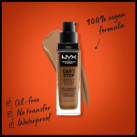 NYX PROFESSIONAL MAKEUP Can't Stop Won't Stop Foundation, 24h Full Coverage Matte Finish - Warm Honey