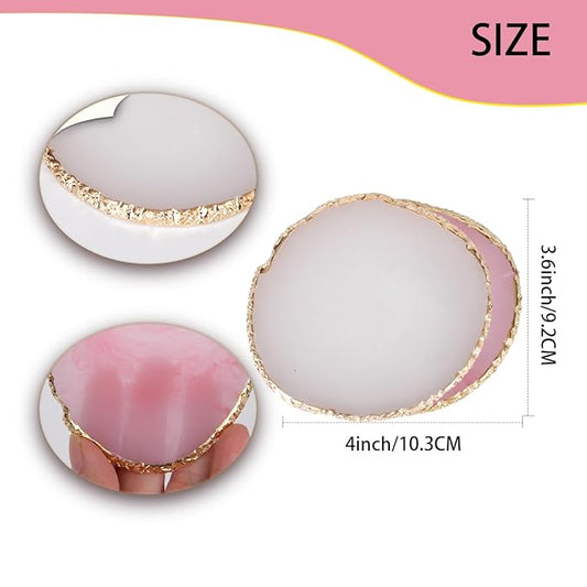 Nail Polish Palette, 2Pcs Resin Nail Art Palette, Nail Painting Mixed Color Palettes, Gold Edge Makeup Mixing Tray, Nail Supplies For Nail Techs, Nail Art Display Board(Orbicular)