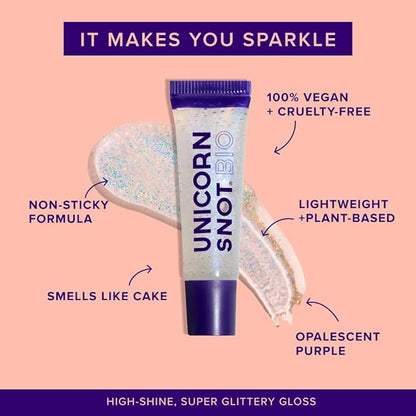 UNICORN SNOT Lip Gloss, Long-Lasting Sparkly Lip Shine, Vegan & Cruelty Free, Non-Sticky Formula, Lip Gloss for Festivals and Rave Makeup, Clear (Cosmos)