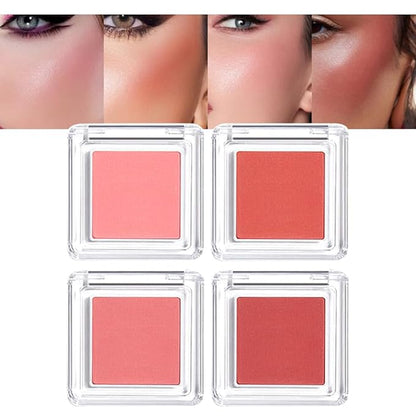 4 Color Matte Blush Palette - Buildable, Long-Lasting Pressed Powder Blusher with Brush, Cruelty-Free, Vegan, Compact Design for a Bright, Healthy Glow, Gift Set for Women