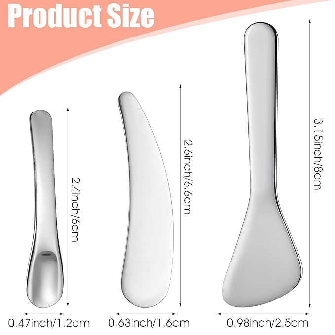 3Pcs Metal Cosmetic Skincare Spatula, Mini Mask facial Reusable Scoop Eye Cream Applicator Beauty Face Spoon Skincare Tool Facial Massage Accessories for Mixing Sampling Lotions Moisturizers