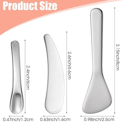 3Pcs Metal Cosmetic Skincare Spatula, Mini Mask facial Reusable Scoop Eye Cream Applicator Beauty Face Spoon Skincare Tool Facial Massage Accessories for Mixing Sampling Lotions Moisturizers