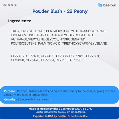 Bissú Blush 4g c/u, Intense Pigmentation, Soft Texture, Matte and Satin Finishes (23 Peony)