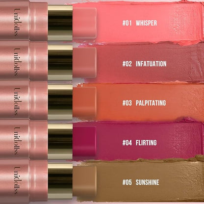 Multi-Use Makeup Cream Blush Stick, Unidollss 3-in-1 Buildable Blush Stick for Cheeks, Eyes, and Lips, Hydrating formula, All day wear, Easy Application with Thumb Puff Included (02 INFATUATION)