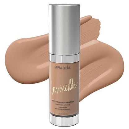 Mirabella Invincible For All HD Liquid Foundation - Anti-Aging Full Coverage Liquid Face Makeup - Moisturizing, Hydrating & Lightweight Foundation for All Skin Types (Dark V, Original Packaging)