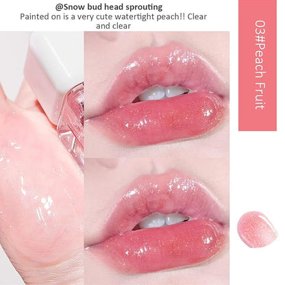 Fruit Pearlescent Plumping Lip Oil, Lip CarePearl & Shimmer Mini Lip Gloss Kit, Lip Care Hydrating Lip Gloss Tinted Lip Balm, Long Lasting & Nourishing Lip Glow Oil, Non-sticky Fresh Texture (Peach)