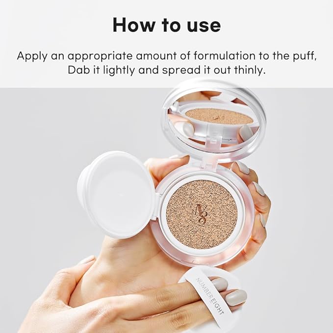 NUMBER EIGHT Skin Master Natural Cover Fit Cushion Foundation SPF 50+ PA+++ | N21 SKIN VANILLA | Long lasting, Lightweight, Flawless Coverage, Hypoallergenic, Korean Beauty (15g / 0.52oz.)