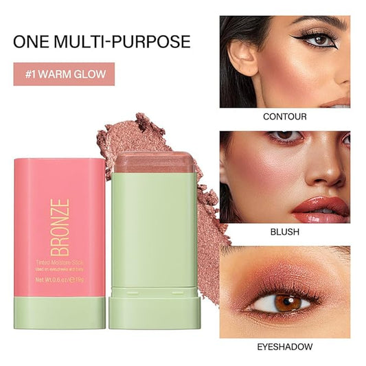 Multi-Use Makeup Blush Stick, Cream Blush Stick, Tinted Solid Moisturizer Stick for Cheek & Eyes & Lips, Waterproof Natural Nude Makeup, Suitable for All Skin (1#Warm Glow)