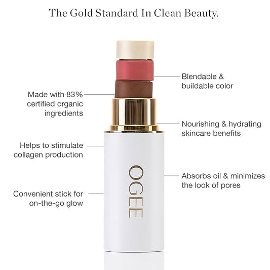 Ogee Face Stick Trio - Golden Contour Stick Makeup Collection - Certified Organic Bronzer, Blush Stick, and Highlighter Stick for a Flawless Look
