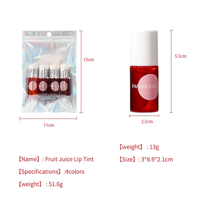 4PCS Lip Stain,FAFAMOON Long Lasting Lip Gloss,Moisturizing Lip Gloss,Non Sticky Lip Stain Set,Non Sticky Lip and Cheek tint,Korean Lip Gloss,Natural Mini Liquid Water Tint