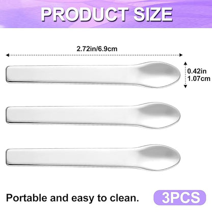 3pcs Mini Metal Makeup Spatula, Reusable Cosmetic Cream Spatulas Spoon, Skincare Scoop Applicator Facial Massage Beauty Tools for Mixing and Sampling Face Eye Cream- Silver