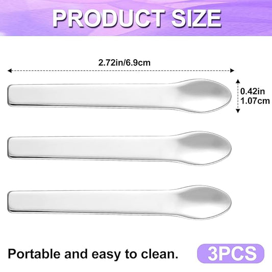 3pcs Mini Metal Makeup Spatula, Reusable Cosmetic Cream Spatulas Spoon, Skincare Scoop Applicator Facial Massage Beauty Tools for Mixing and Sampling Face Eye Cream- Silver