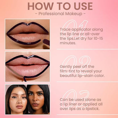 2Pcs Matte Liquid Lip Stain Peel Off Lip liner Tattoo, Matte Peel Off Lip Stain, Long Lasting Waterproof Lipstick Lip Gloss Stain, Transfer-proof for All Skin Types (0.24 fl oz-04#+05#)