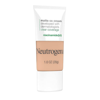 Neutrogena Clear Coverage Flawless Matte CC Cream, Full-Coverage Color Correcting Cream Face Makeup with Niacinamide (b3), Hypoallergenic, Oil Free & -Fragrance Free, Warm Peach, 1 oz