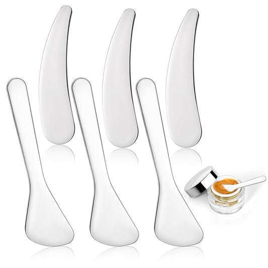 6PCS Mini Metal Makeup Spatulas, Stainless Steel Skincare Spatula, Reusable Cosmetic Spatula for Blending and Sampling Plant Masks, Skin Care Creams, Eye Cream, Essences (2 Styles)