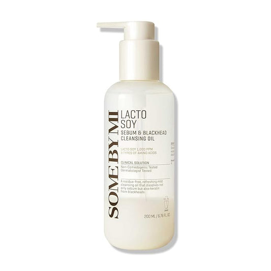 SOME BY MI Lacto Soy Sebum & Blackhead Cleansing Oil - 6.76Oz, 200ml - Daily Vegan Makeup-Removing Korean Oil Cleanser for All Skin Types - Deeply Cleanses Pore-Clogging Impurities - Korean Skin Care