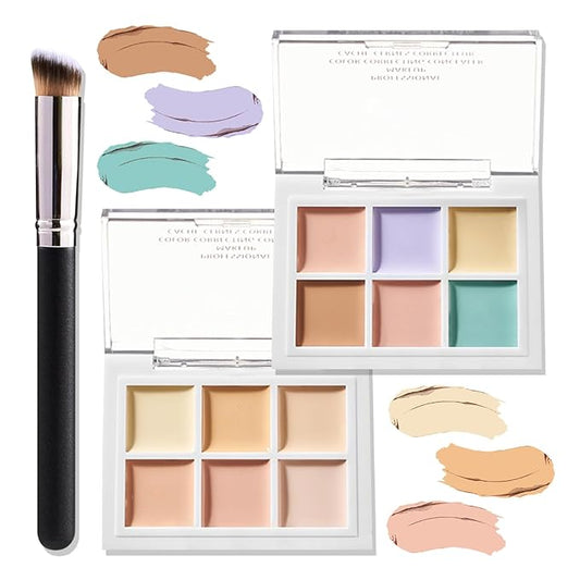 Tri Color Corrector Face Concealer Palette Set with Brush,Moisturizing Long Lasting Waterproof Color Correcting Concealer Full Coverage Cream Contour Foundation Makeup Palette Kit（２PCS）