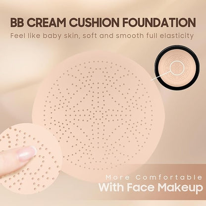 Air Cushion CC Cream Foundation - Mushroom Head BB Creams, Long Lasting Concealing Brightening, Moisturizer Face Cream,Facial Skin Care Makeup For All Skin Types (Buff Beige)
