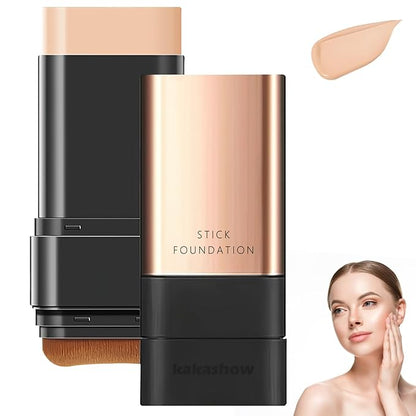 2 in 1- Luxury Anti-Wrinkle Foundation Stick, Long-Lasting Stick Foundation, Double Head Foundation Make Up Stick with Brush, Flawless Eraser Foundation Stick (Natural, 2PCS)