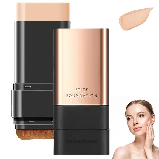 2 in 1- Luxury Anti-Wrinkle Foundation Stick, Long-Lasting Stick Foundation, Double Head Foundation Make Up Stick with Brush, Flawless Eraser Foundation Stick (Natural, 2PCS)