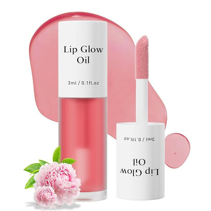 Hydrating Lip Glow Oil - Tinted Moisturizing Lip Gloss Plumping Non-Sticky Long-Lasting Shiny Fruit Flavor Lip Stain, 0.10 Fl Oz (Peony)