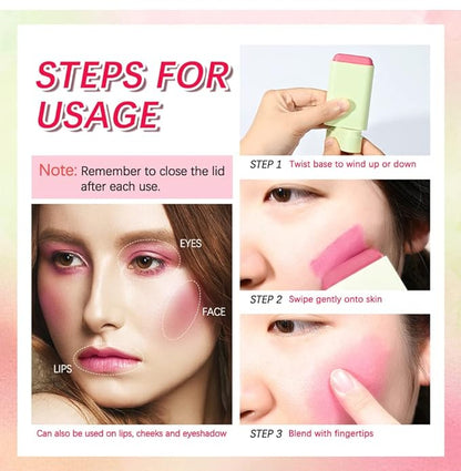 On-the-Go Makeup Blush Stick Tinted Moisture Stick, Shadow Lips Cheek Blusher Creamy Makeup Long Lasting Natural Nude Makeup for All Skin (pink)