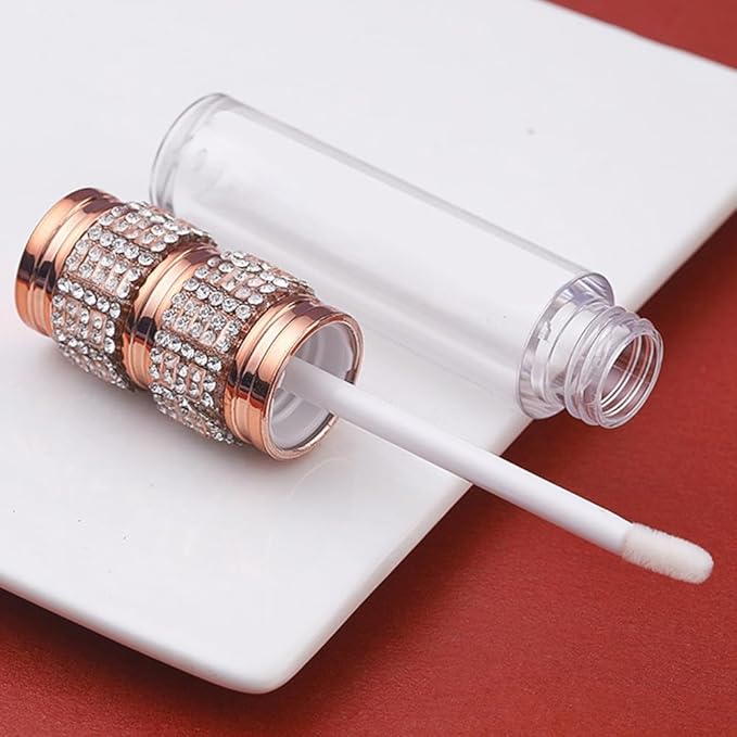AMORIX 5ml Lip Gloss Tubes with Wand 6 Packs Empty Rhinestone Lip Gloss Containers Lipgloss Bottles Crystal Lip Gloss Supplies Kit with Syringe for DIY Lip Gloss Base
