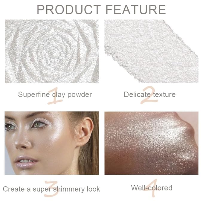evpct Pearl White Silver Face Highlighter Makeup, White Shimmer Glitter Diamond Sparkly Highlighters Makeup Eyeshadow Palette Powder for Face Body Cheek Skin, inner Corner Eye Highlighter Make up 01