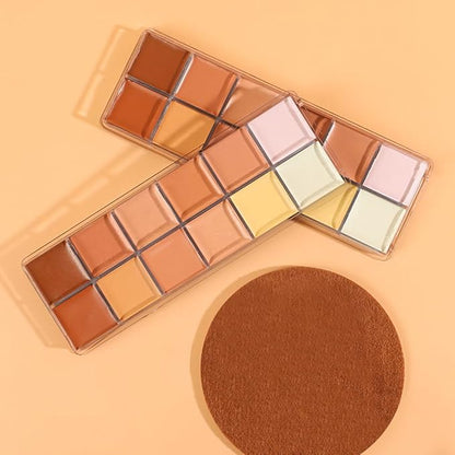 VERONNI Cream Concealer Palette, 12 Colors Makeup Contour Face Contouring Cream, Full Coverage Camouflage Base Foundation, Professional Daily Makeup