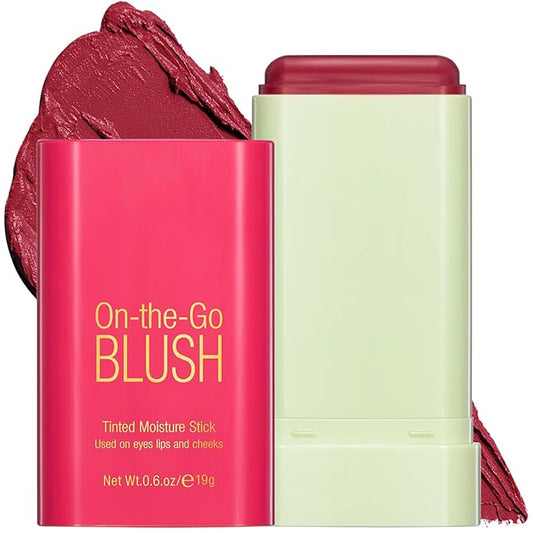 Cream Blush Stick, Monochromatic Beauty Wand for Cheek and Lip Tint, Long Lasting Hydrating Formula, Multi-use Makeup Stick Blends Perfectly onto Skin, 0.6 oz (2# Hot Red)