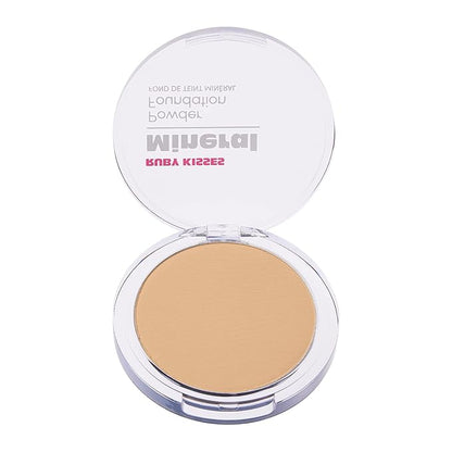 Ruby Kisses Mineral Pressed Powder Foundation, Medium to Full Coverage Natural Finish 0.35 Ounce (Natural Beige)