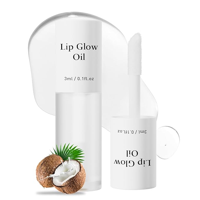 Hydrating Lip Glow Oil - Tinted Moisturizing Lip Gloss Plumping Non-Sticky Long-Lasting Shiny Fruit Flavor Lip Stain, 0.10 Fl Oz (Coconut)