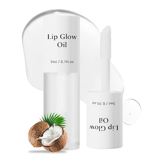 Hydrating Lip Glow Oil - Tinted Moisturizing Lip Gloss Plumping Non-Sticky Long-Lasting Shiny Fruit Flavor Lip Stain, 0.10 Fl Oz (Coconut)