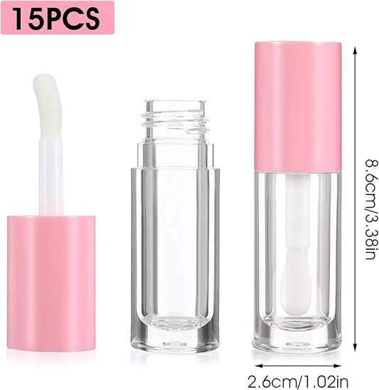 DIVINA VITAE 15Pcs Lip Gloss Tubes Empty Lipgloss Tubes with Chunky Wand, 6ML Refillable Lip Gloss Containers Bottles for DIY Lipgloss Makeup Cosmetic(Pink)