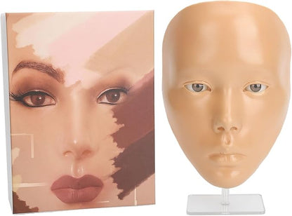 JTLB Makeup Practice Face with Plastic Stand 5D Silicone Full Face Makeup Practice BoardReusable Mannequin Tool for Beginner (Wheat Skin)