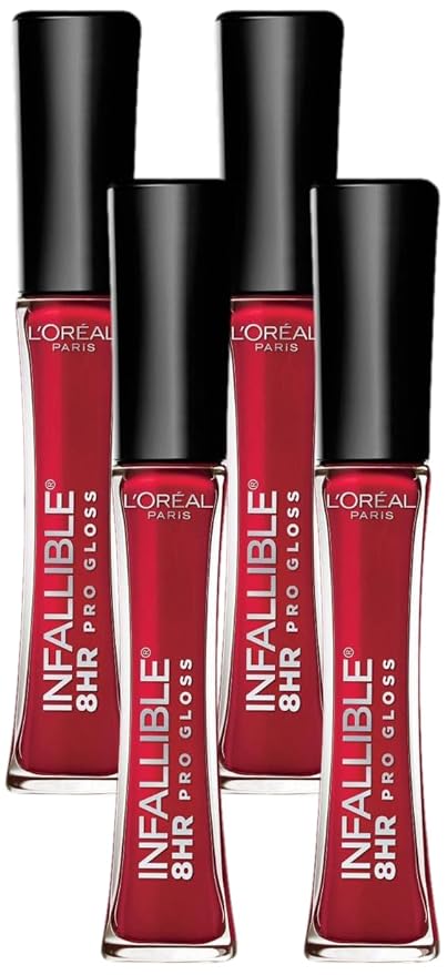 L'Oréal Paris Infallible 8 HR Pro Gloss, Red Fatale, 0.21 fl. Oz. (Pack of 4)
