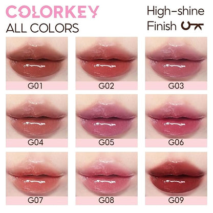 COLORKEY 3D Plump Oil Lip Gloss, High-shine Finish, Lip Tint, Moisturizing, Non-Sticky, Clear and Natural, Glassy Shine (G07 Peach Pink, 3ml)