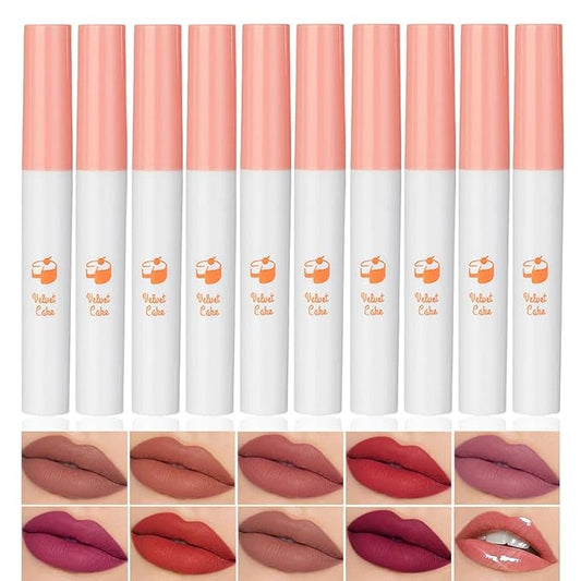 10 Colors Lipstick Tube Red Matte Velvet Lip Tint Stain Set, Natural Ingredients Lip Gloss Set, Waterproof & Long Lasting 24 Non-Sticky