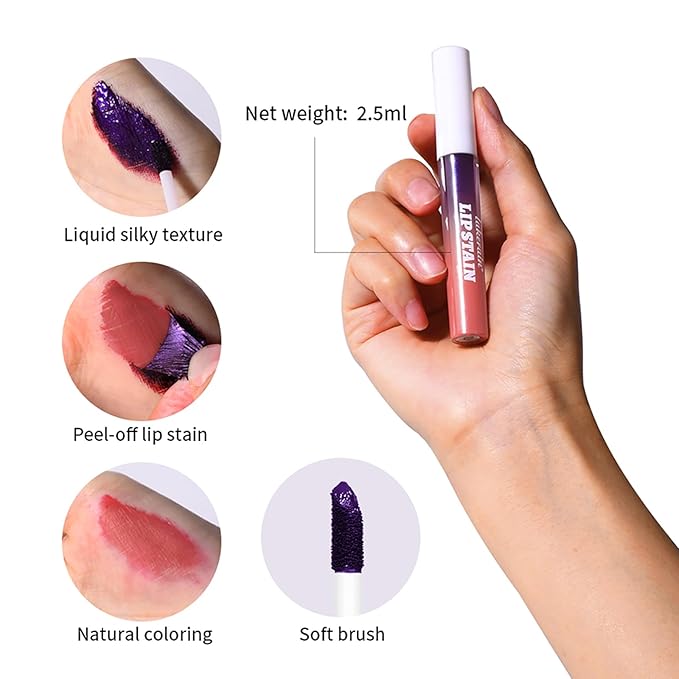 3Pcs Lip Stain Peel Off Masque Set,Matte Liquid Lipstick Nude Lip Gloss Waterproof Lip Stain Non-stick Cup Peel Off Lipstick Lip Makeup for Women