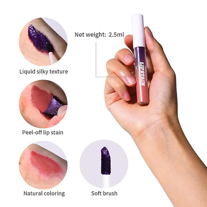 3Pcs Lip Stain Peel Off Masque Set,Matte Liquid Lipstick Nude Lip Gloss Waterproof Lip Stain Non-stick Cup Peel Off Lipstick Lip Makeup for Women