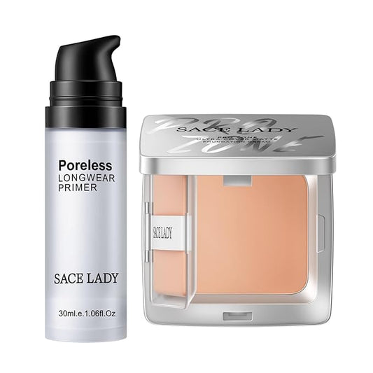 SACE LADY Face Primer and Powder Foundation Makeup Set, Matte Pores Full Coverage Long Lasting Flawless Make Up Kit