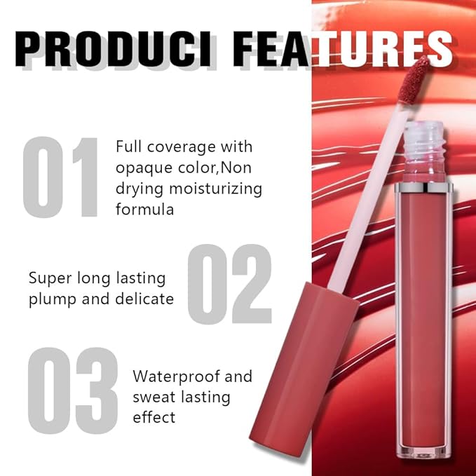 6Pcs Matte Velvet Liquid Lipstick Set, Non Stick Cup Wine Orange Red Mauve Ruby Dark Red Colored Lipstick Lip Stick Gloss Set High-pigmented Long Lasting Waterproof Lip Makeup Stain (Set A)